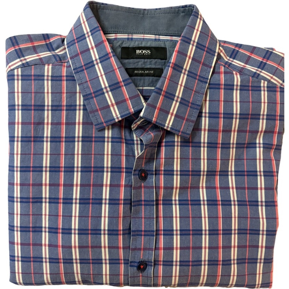 Boss Hugo Boss Men's Check Button-Up Shirt | M | Blue